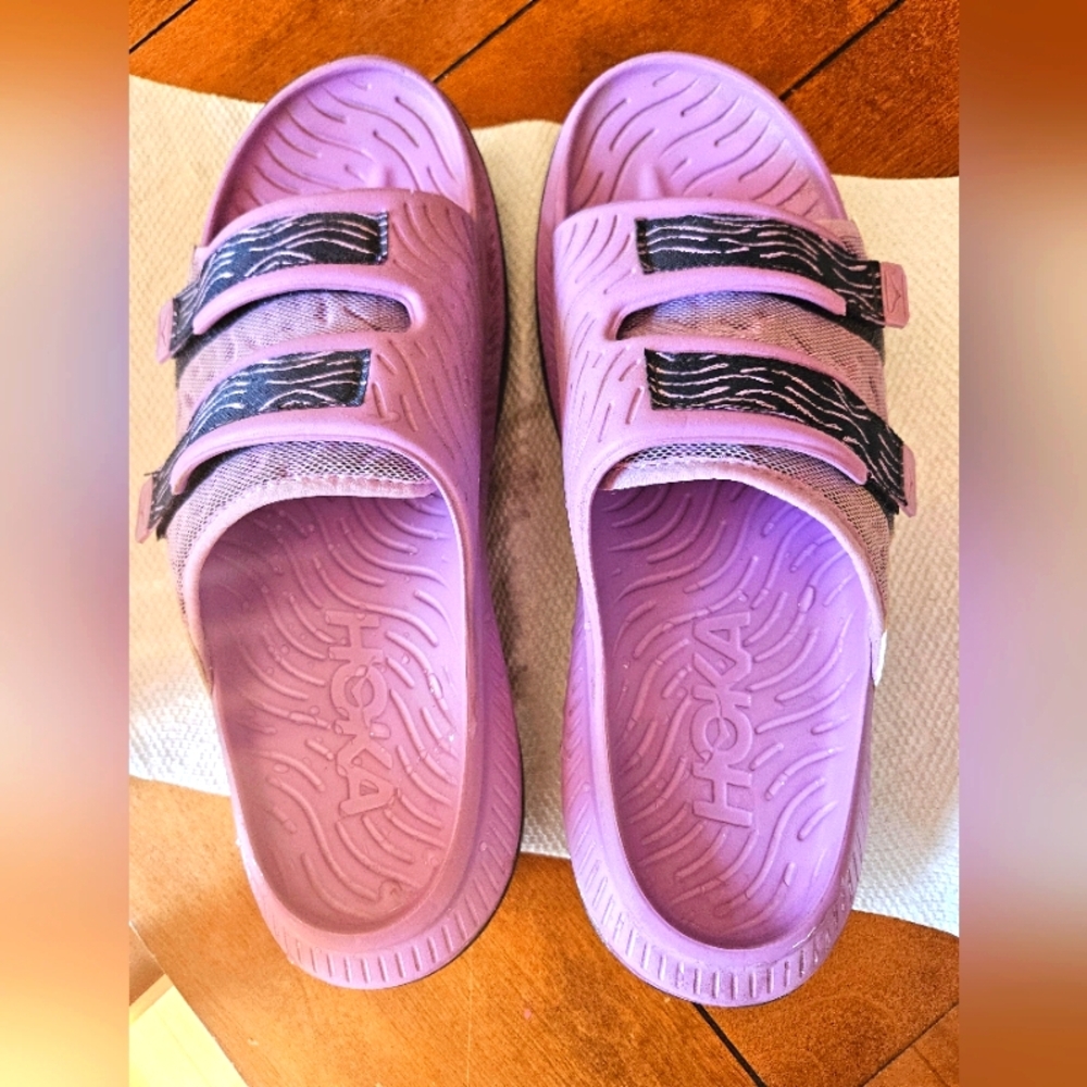 Hoka One Ora Luxe - Violet Bloom/Outerspace Recovery Slides Mens US 12 Womans 14